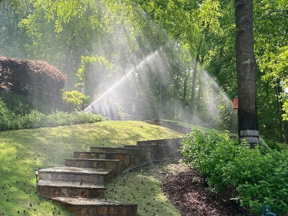 Sprinkler system running at a Gosdin Irrigations job site